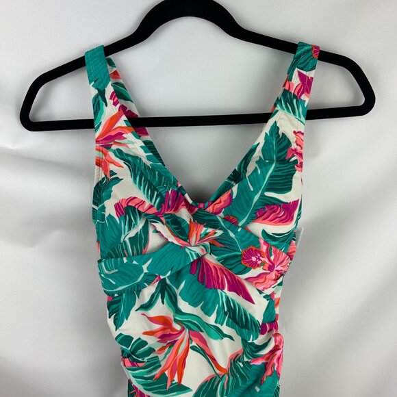 Kona Sol One Piece Women's Tropical Print Front Wrap Swimsuit Sz: S - Picture 6 of 9